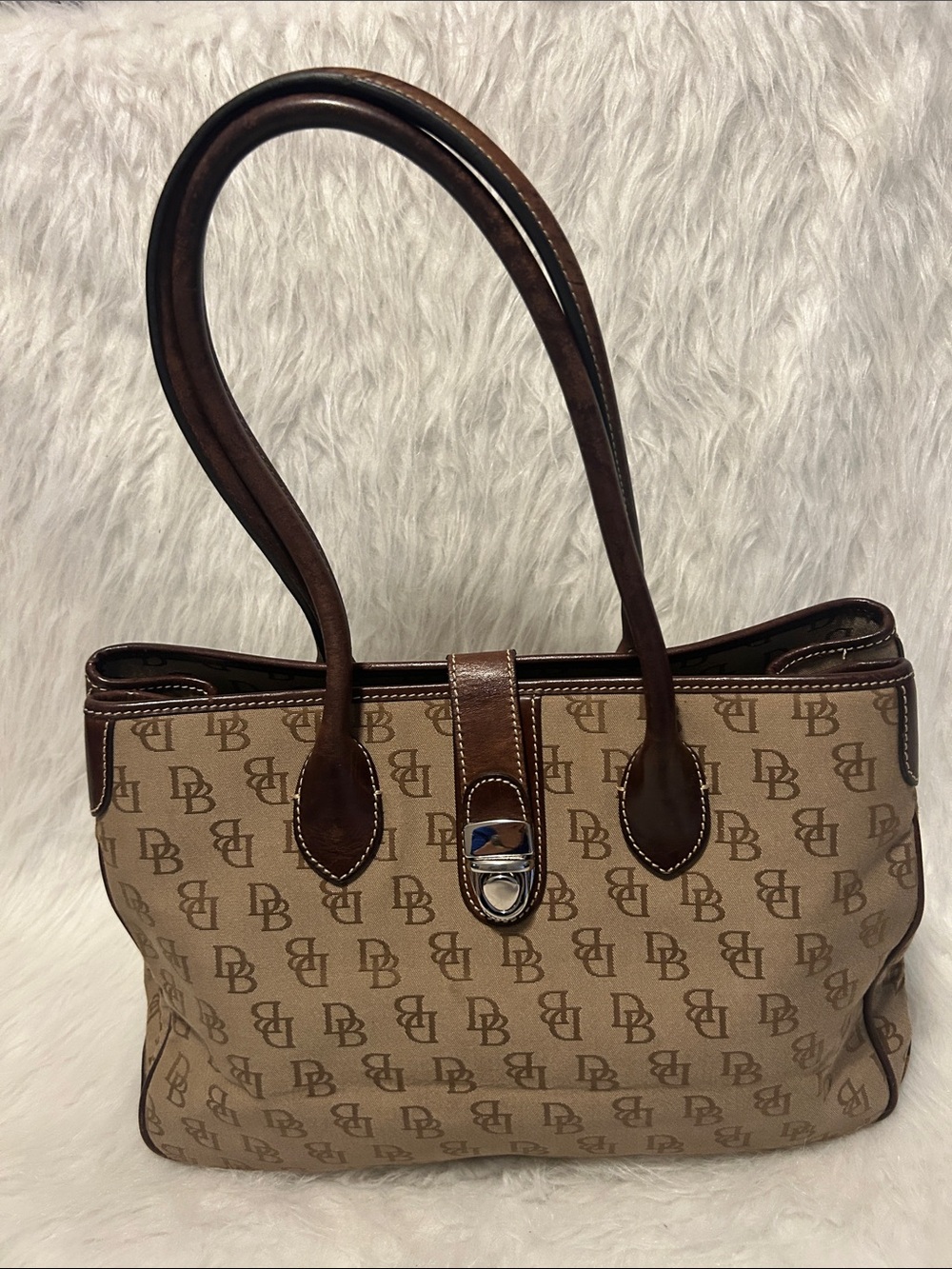 Dooney & Bourke Signature DB Beige and Brown Tote Bag